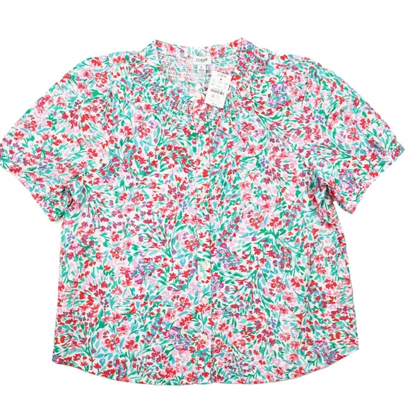 New JCREW Size L Linen Blend Short Sleeve Smock Neck Top $79 CI095 - Picture 5 of 7